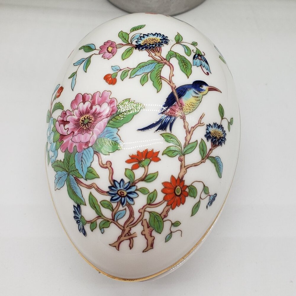 Aynsley Pembroke Vintage Bird Flowers Bone China Egg-Shaped Trinket Dish